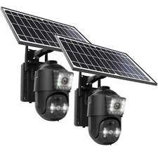 2PCS 4MP Solar Security Camera Wireless 2K Outdoor Dual Lens PTZ 2-Way Audio