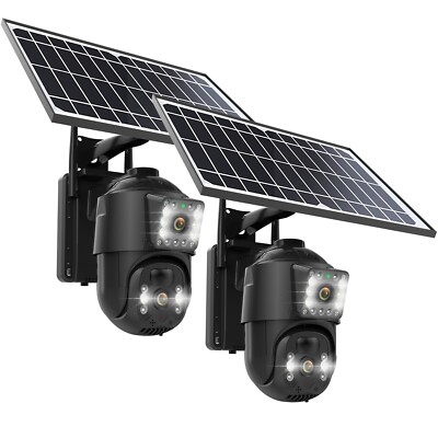 2PCS 4MP WiFi Battery Solar Security Camera PTZ Auto Tracking Two-Way Audio