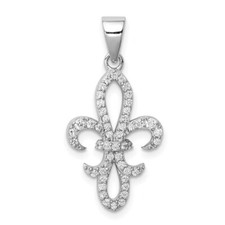 Sterling Silver Polished Fleur de Lis with CZ Charm Pendant