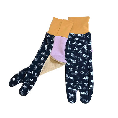 Tabi Socks Split  Two Toe  Black and White Flowers × Camel handmade NEW