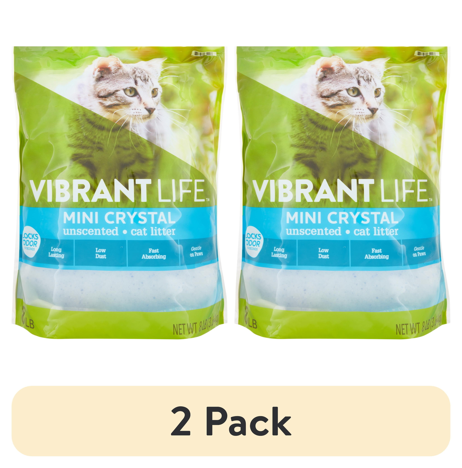 (2 pack) Vibrant Life Mini Crystal Unscented Cat Litter, 8 lb