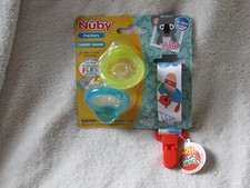 Nuby 2 Piece Natural Flex Silicone Cherry Shape Pacifier 0-6 Month Plane Clip