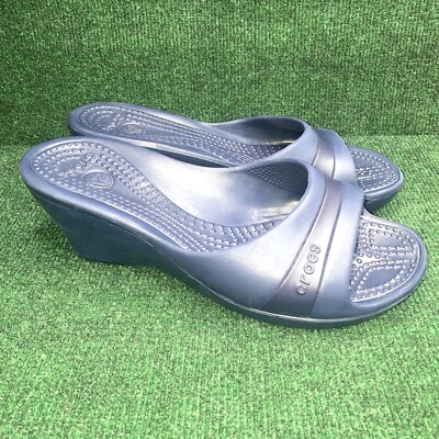 Crocs Kadee ~ Wedge Sandals ~ Women's Size 10 ~ Navy Blue Slip On