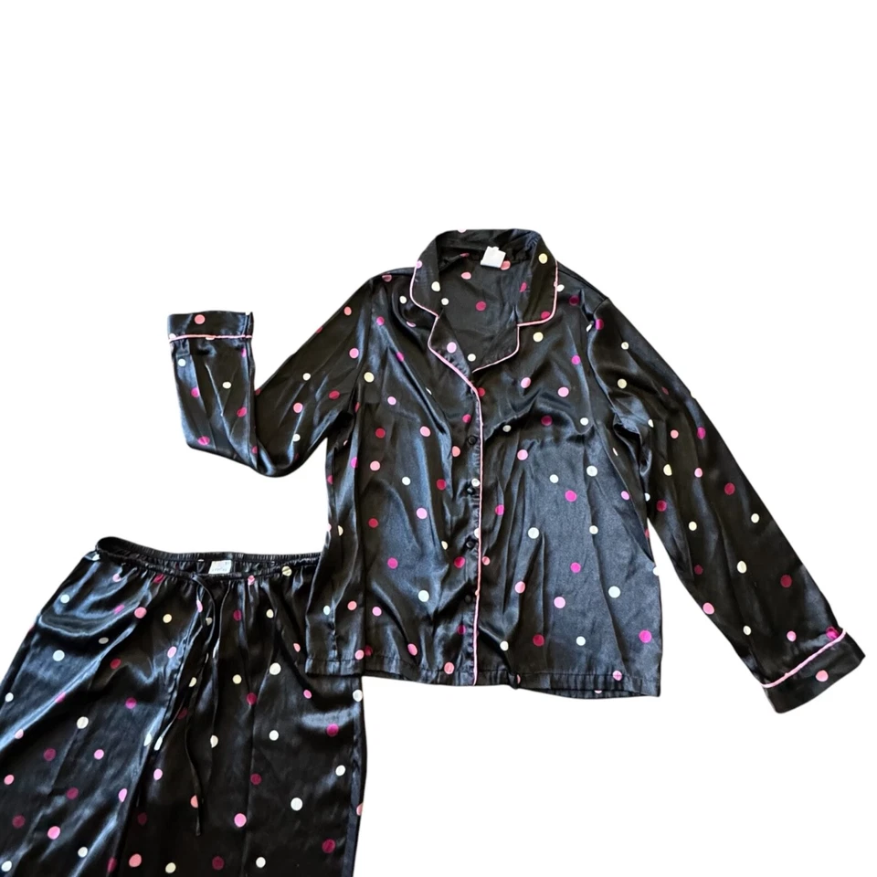 GILLIGAN & OMALLEY Pijama Negro Satinado Conjunto de 2 Piezas Lunares Rosa M Mujeres Foto 4 de 4