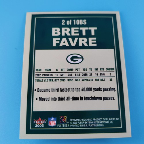 2003 Fleer Platinum #2 of 10BS Brett Favre Green Bay Packers BIG SIGNS - Picture 3 of 3