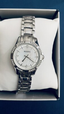 Bulova mother of pearl dial +crystal accents bezel BULOVA CRYSTAL ACCENT MOTHER OF PEARL DIAL STAINLESS STEEL  main image 2