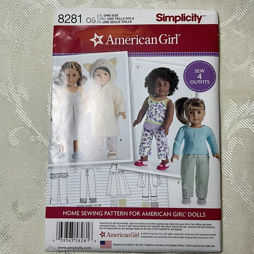 Simpliciy 8281 18" Dolls Clothes Uncut Sewing Pattern FF American Girl 2016 OOP