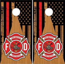 Volunteer Firefighter Flag Wood Cornhole Wrap Bag Toss Skin Decal Sticker