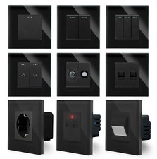Wippschalter Lichtschalter Steckdose Dimmer Taster VSG Glas Schwarz Luxus-Time