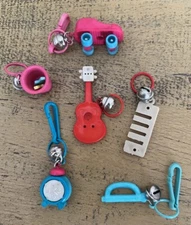 Vintage 80s Bell Charms Skate Guitar Pail Clock SOME NO CLIPS Lot Of 6 Plastic