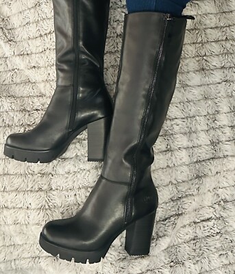 Marco Tozzi Italian Leather Boots, Knee High Platform Block Heel, US6/EU37 Black