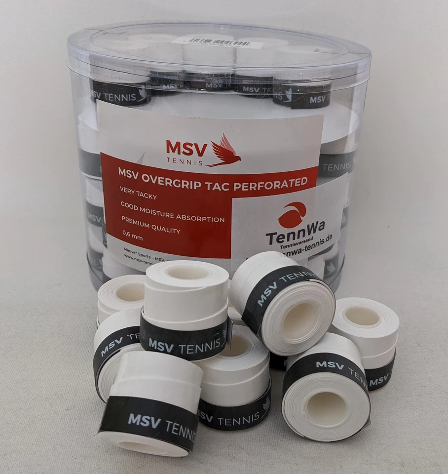 TennWaTipp: 10er Pack Griffbänder MSV TAC PERFORATED, weiß, Overgrip perforiert