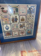 VINTAGE CROSS STITCH Country Squares 21 x 21 1998 FRAME COMPLETE By Graph It Art