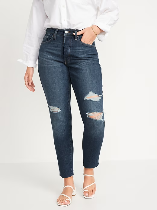Ripped Jeans Old Navy Curvy Jeans Mid-Rise Ripped Baggy Wide-Leg