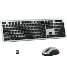 Wireless Keyboard and Mouse Combo Full-Size 104-Key Office Keyboard with 15 F...