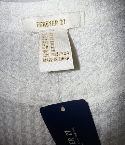 Forever 21 Women's Ivory/White Knit Waffle Long Sleeve Round Neck Top MEDIUM M - 第 4/8 張圖片