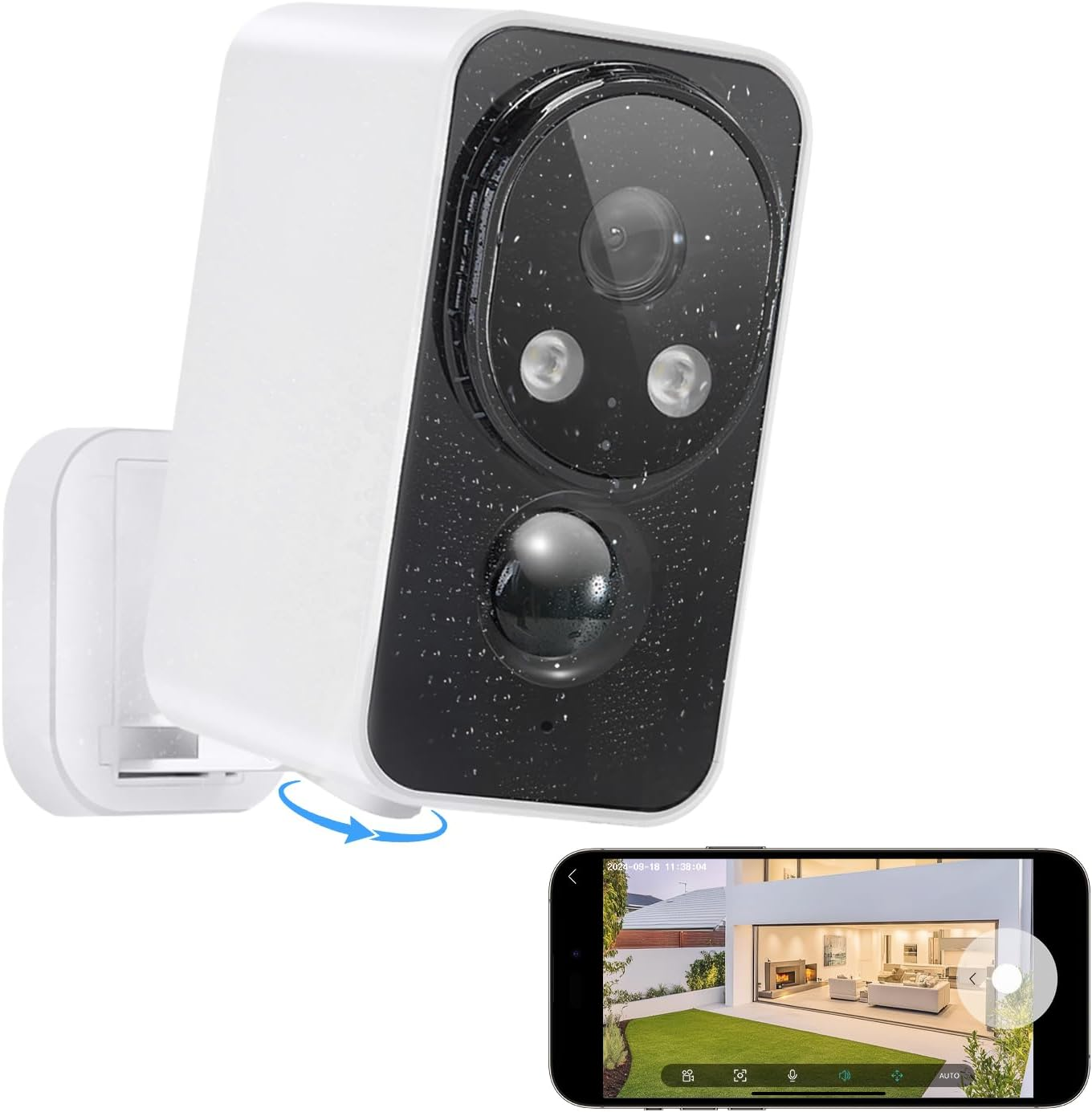 180° Rotating 2K Wireless Outdoor Security Camera with Color Night Vision