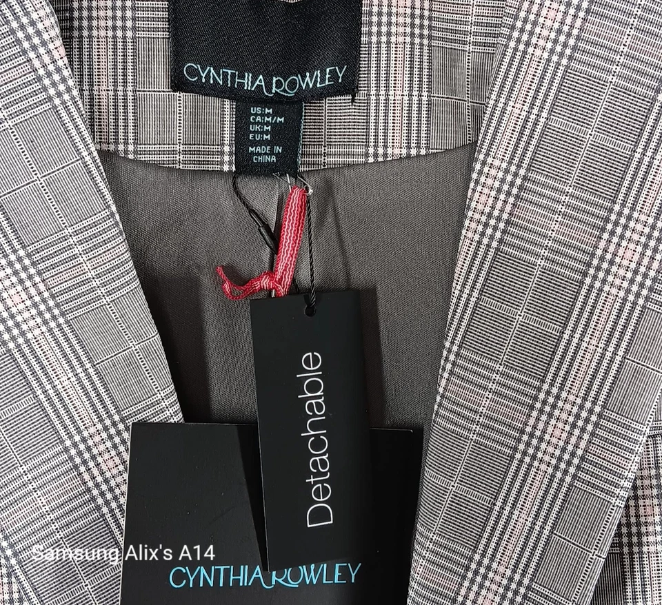 Cynthia Rowley Womens Houndstooth Gray Pink Plaid Blazer Size Mediun Workwear - Image 3 of 4