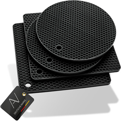 AVANA Silikon Untersetzer 4er Set Topfuntersetzer Anti-Rutsch Topflappen Schwarz