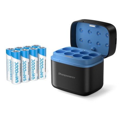 AA Battery Charger Kit - 8 Packs 1.5V 3000mWh Batteries, Fast Charging, Portable