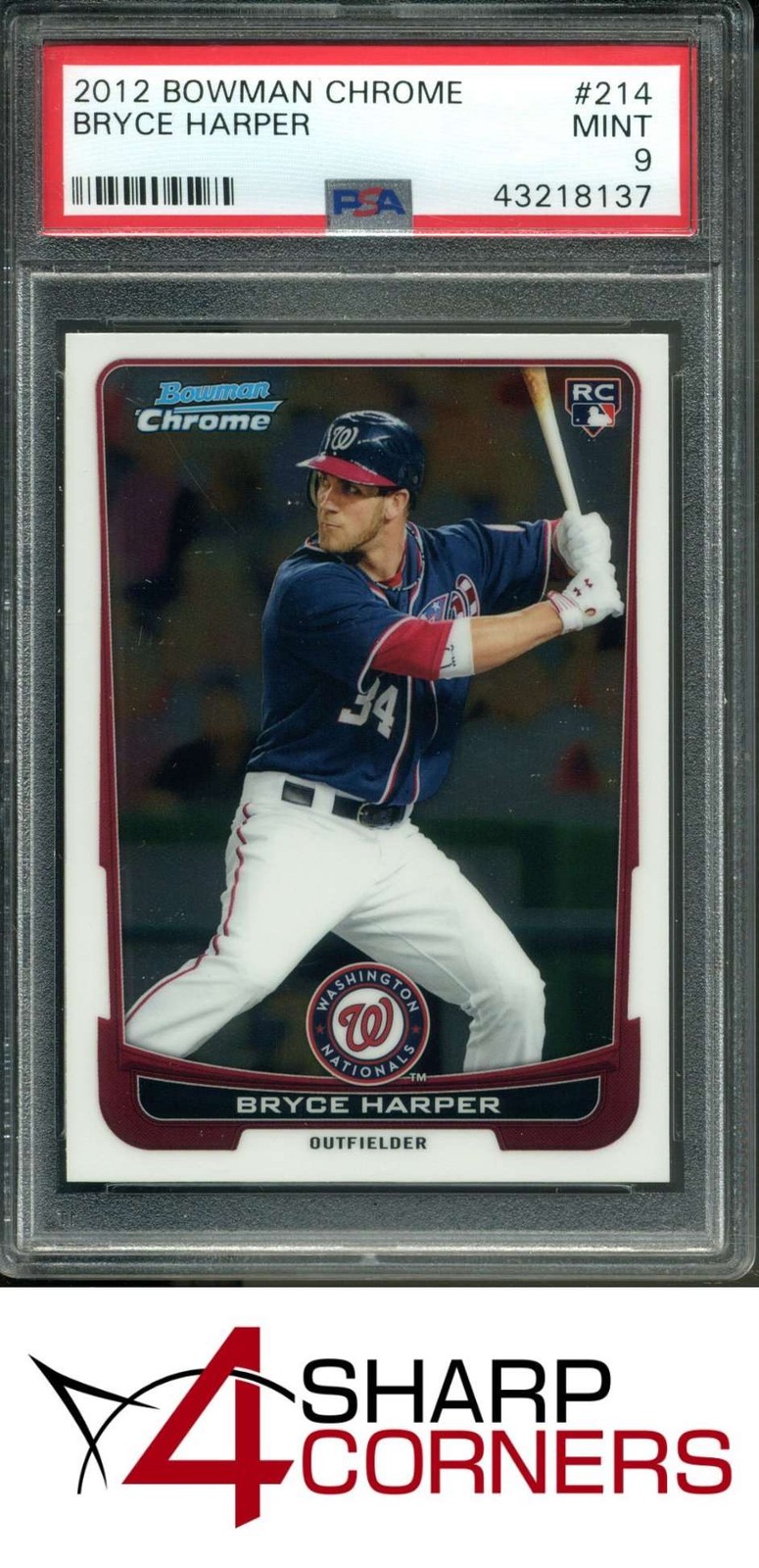 2012 BOWMAN CHROME #214 BRYCE HARPER RC NATIONALS PSA 9 view 1