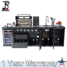 46'' 4 Burner Outdoor Kitchen Island w/Grill & Side Burner 72000 BTU BBQ Island