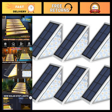 Warm White LED Solar Step Lights - Waterproof Outdoor Stair Deck Lighting 6 Pa