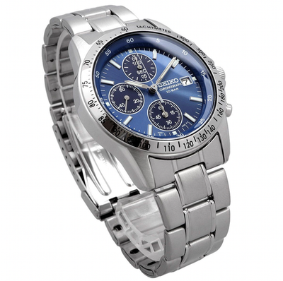 SEIKO クォーツク ロノグラフ ウォッチ SBTQ071 シルバー SEIKO SPIRIT SBTQ071 Blue Silver Chronograph Men's Watch in Box