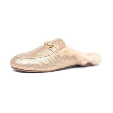 Women's Faux Fur Lined Mule Slippers - Cozy Slip-On House Shoes 6.5 Apricot