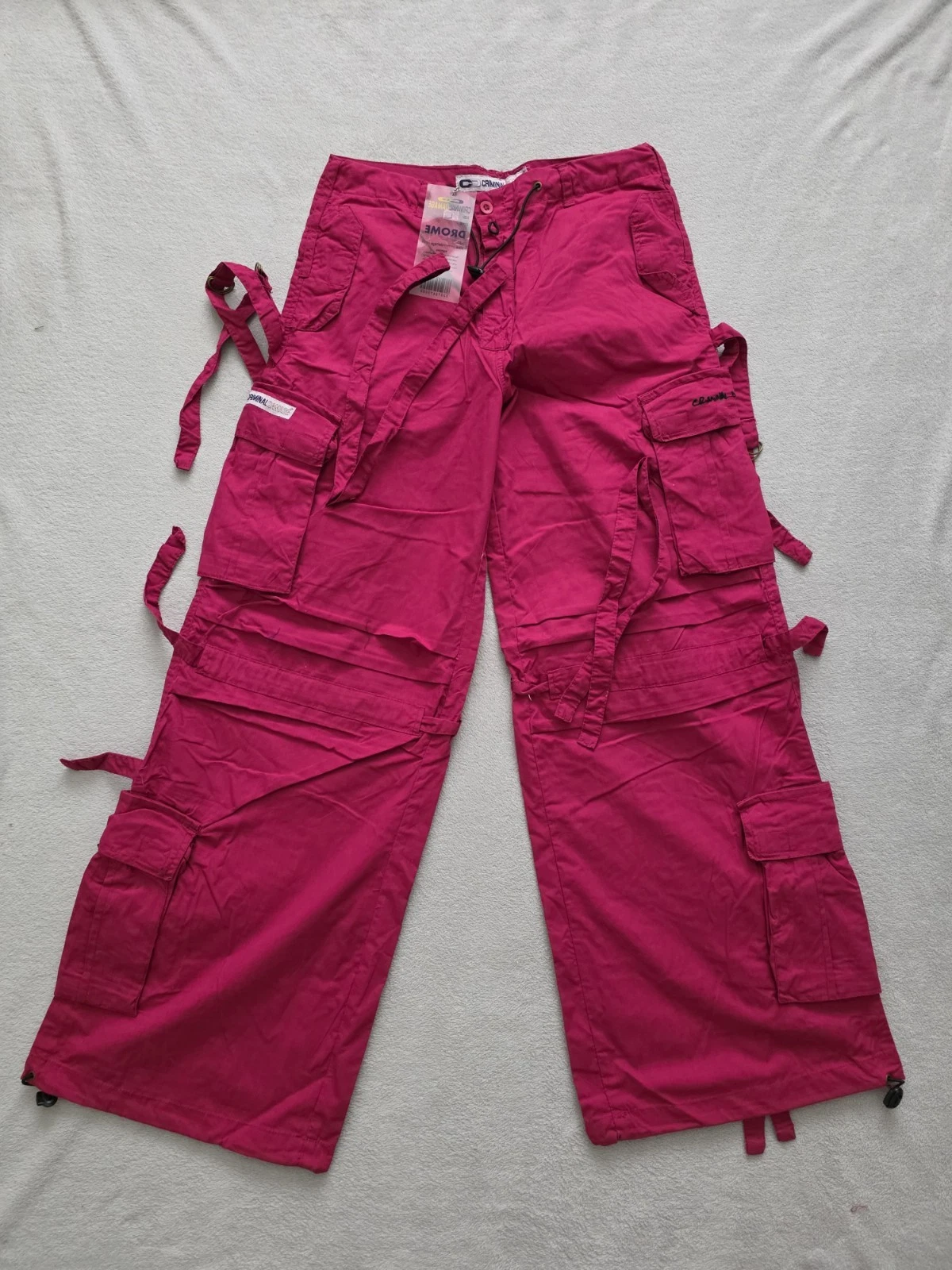 Criminal Damage Drome Carnaby Cargo Trousers Rave Festival Pink/ Red Size Medium
