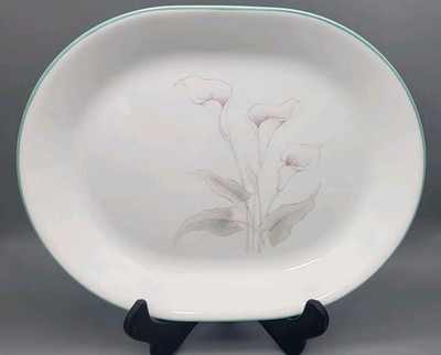 Corelle (Corning) THREE DREAMS Oval Serving Platter Plate Calla Lilly Aqua Ring
