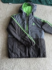 adidas Boys Hooded Puffer Jacket Gray Black Green M 10/12 AP5520