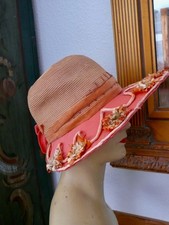 1920 s Peachy Orange Large Cloche Flapper Hat Silk and Straw 23" Circumference