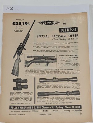 Gevarm Rifles & Nikko Scopes Package Offer Ad Dec 1961