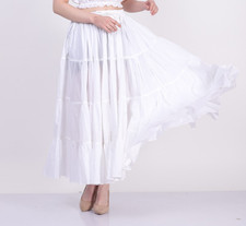 Women's 12 Yard Tribal Belly Dance, 4 Tiered Bohemian, Flamenco, White Skirts