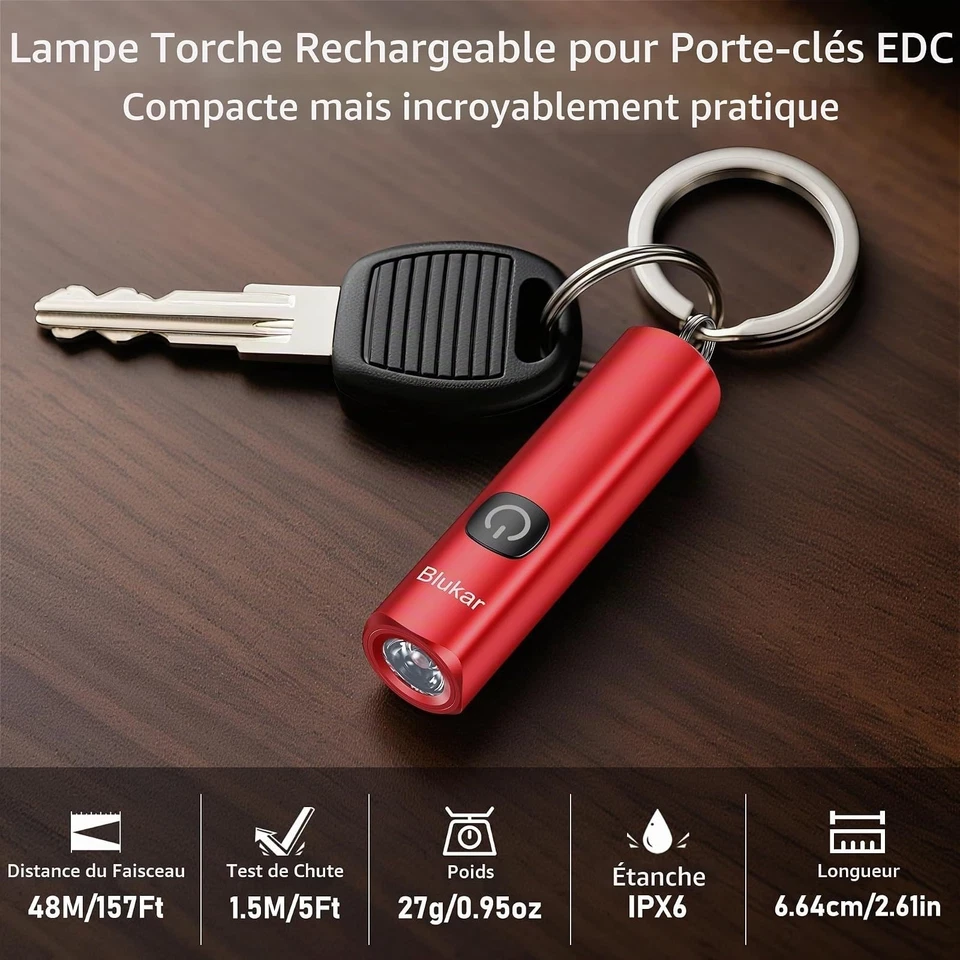 Lampe torche LED rechargeable Blukar 360 lm USB-C IPX6 Rouge - Photo 2/4