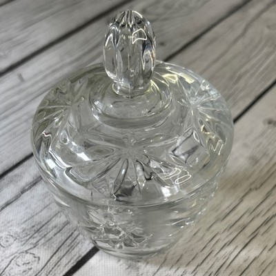 Vintage Anchor Hocking Prescut Clear Glass Sugar Dish w/Lid Starburst Pattern.