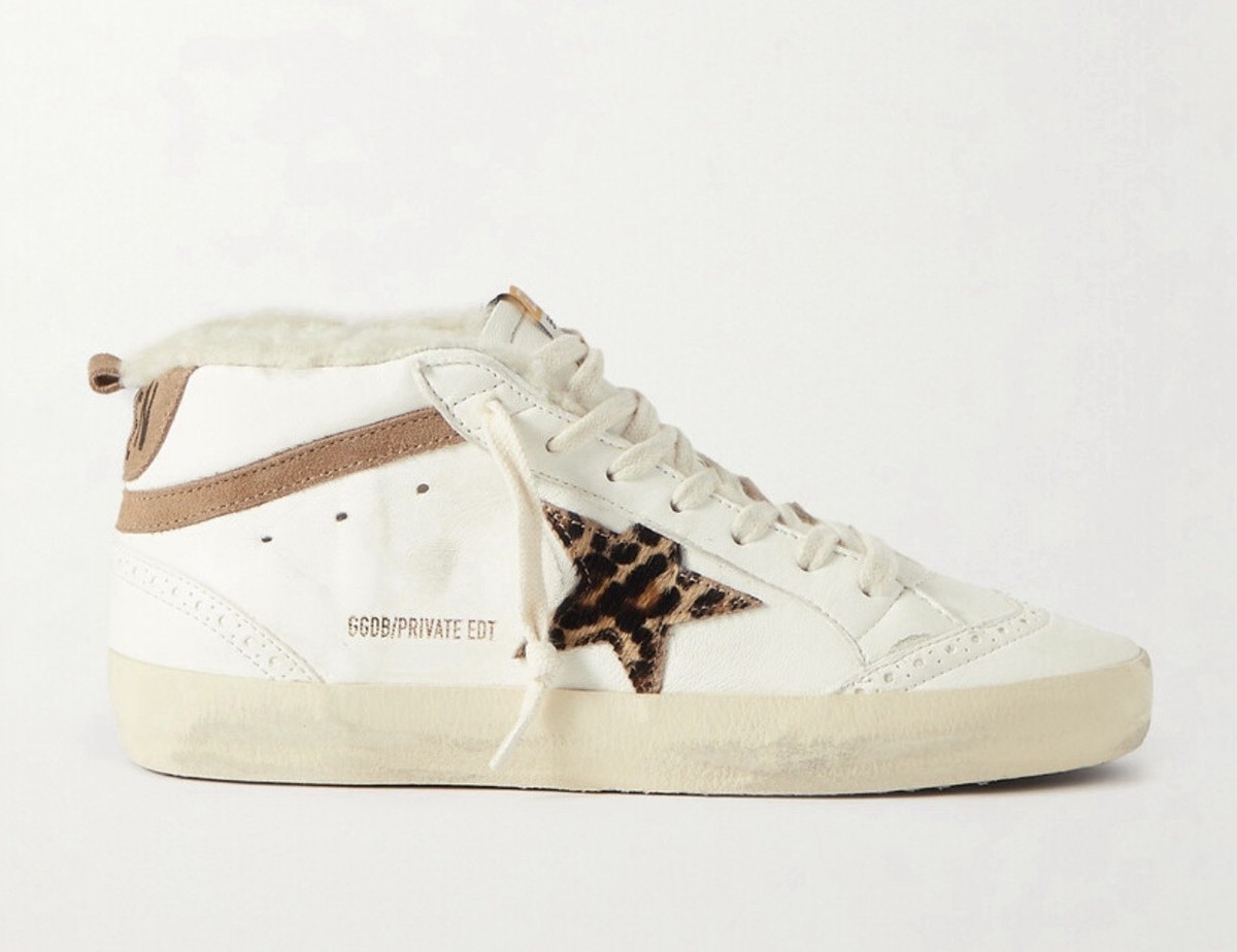 Golden Goose Mid Star Sneakers Women White Leopard Shearling NIB