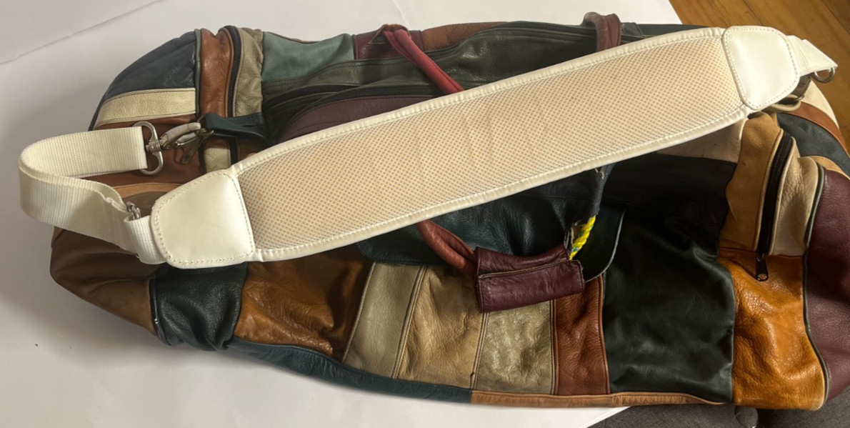 Vintage LEATHER PATCHWORK Large Shoulder Crossbod… - image 15