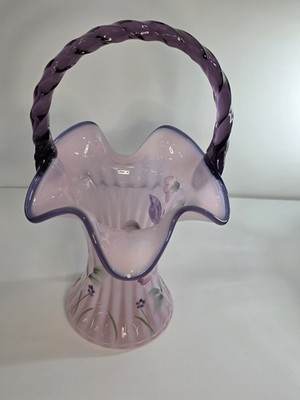 Fenton Designer Showcase Chiffon Opal Rib Optic Basket Purple