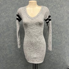 Almost Famous Bodycon Dress Long Sleeve Striped Casual Heather Gray Small