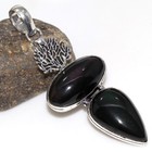 925 Silver Plated Black Onyx Ethnic Long Pendant Jewelry Size 2.7" GW