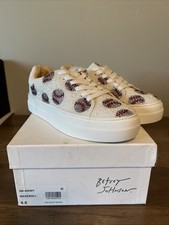 Betsey Johnson SB-Sidny Women  s 6.5 Baseball Rhinestone Platform Sneakers White