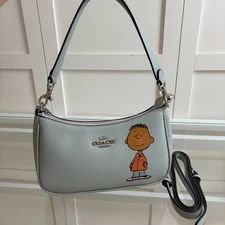 COACH CBJ80 Teri Shoulder Bag Leather PEANUTS Franklin Light Blue Outlet NEW JPN