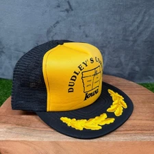 Vintage DUDLEY'S CORNER Iowa Trucker Hat Snapback Cap Black Yellow Souvenir Mens