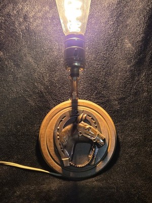 Vtg Copper Horse Head on Wood Wall Sconce Lamp No Shade Rustic Western Bed Light