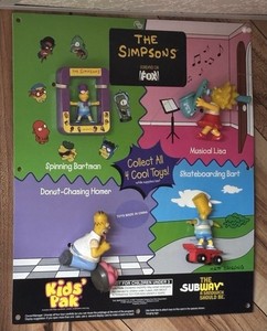 The SIMPSONS - 1997 SUBWAY STORE DISPLAY SIGN (19” X 16”) NICE!