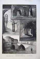 Old Antique Print Nottingham Gate Mortimers Hole Kind David Prison Castle
