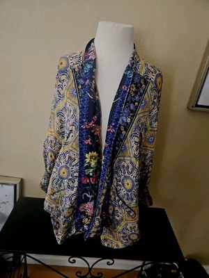 Johnny Was Women Reversible Patchwork Kimono Jacket L Dits Floral Artsy 