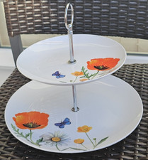 sehr schöne Etagere mir Metallgriff und Blumendekor   Teller 20 cm + 27 cm